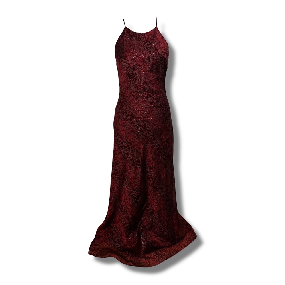 NWT Vtg 90s Red Glittery Snake Print Gown